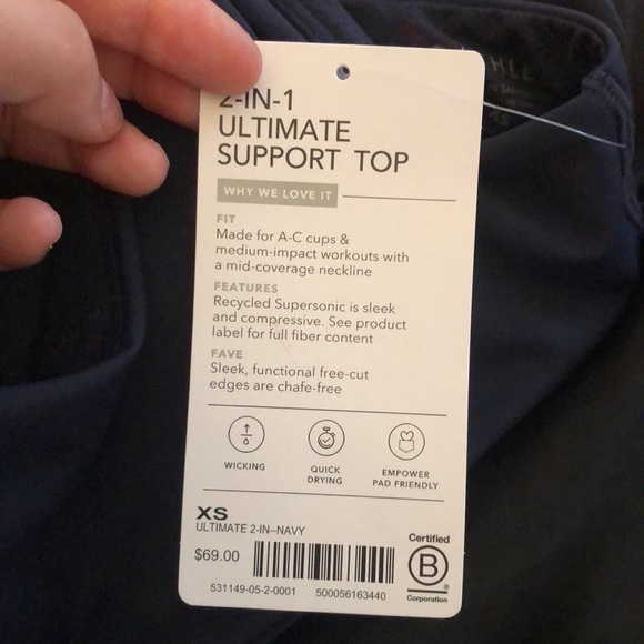 NWT Athleta 2-In-1 Ultimate Support Top size XS Navy Blue - Picture 3 of 4